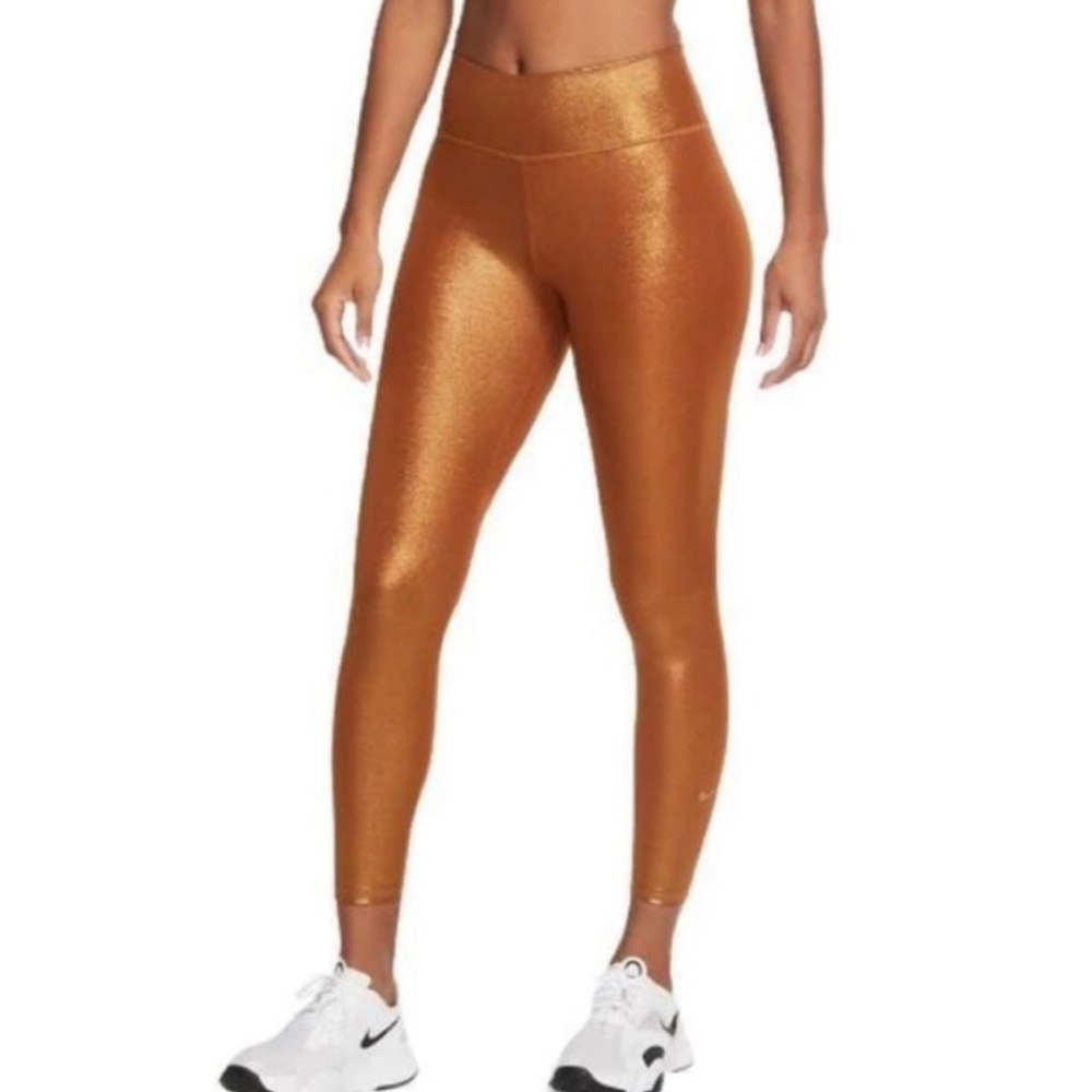 NWT Nike One Women's Icon Clash Mid-Rise 7/8 Leggings Gold Glitter Size S NWOT